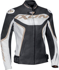 Куртка Ixon Trinity для женщин для мотоцикла Кожаная, черно-бело-золотистая