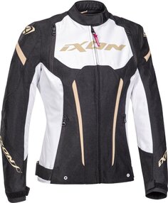 Куртка Ixon Striker для женщин для мотоцикла текстильная, черно-бело-золотистая