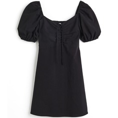 Платье H&amp;M Puff-sleeved With Lacing, черный H&M