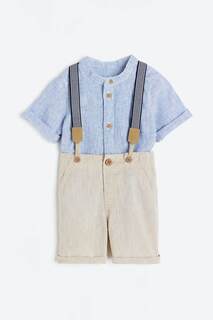 Комплект детской одежды рубашка и шорты H&amp;M With Suspenders, 2 предмета, голубой/светло-бежевый H&M