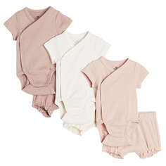 Комплект боди с шортами H&amp;M Jersey, 6 предметов, бежевый/белый/розовый H&M