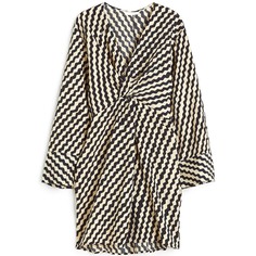 Платье H&amp;M Patterned Textured-weave Knot-detail, черный/бежевый H&M