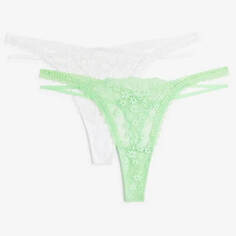 Комплект трусов H&amp;M Lace Thong, 2 предмета, белый/светло-зеленый H&M