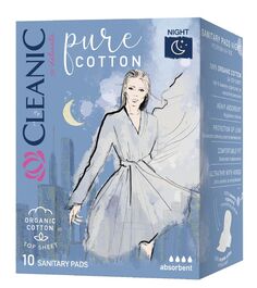 Cleanic Pure Cotton Night гигиенические салфетки, 10 шт.