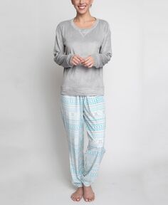 Женский пижамный комплект из шелковистого велюра с длинным рукавом и брюками для бега, 2 предмета GOODNIGHT KISS, серый