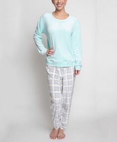 Женский пижамный комплект из шелковистого велюра с длинным рукавом и брюками для бега, 2 предмета GOODNIGHT KISS, светло-синий