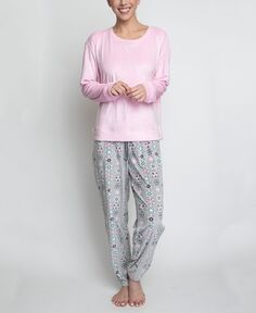 Женский пижамный комплект из шелковистого велюра с длинным рукавом и брюками для бега, 2 предмета GOODNIGHT KISS, мульти