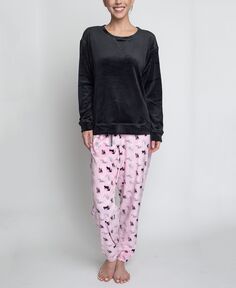 Женский пижамный комплект из шелковистого велюра с длинным рукавом и брюками для бега, 2 предмета GOODNIGHT KISS, черный