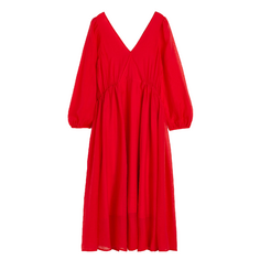Платье H&amp;M Balloon-sleeved V-neck, красный H&M