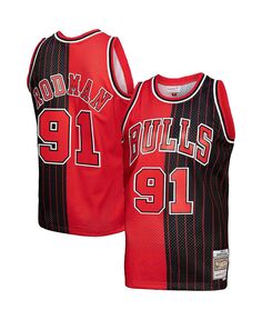 Мужская футболка dennis rodman red, black chicago bulls hardwood classics 1995-96 split swingman jersey Mitchell &amp; Ness, мульти