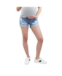 Джинсовые шорты для беременных с бахромой и бахромой в винтажном стиле с полоской на животе Indigo Poppy, мульти