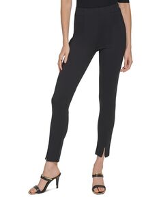 Женские однотонные брюки без застежек из трикотажа понте с застежкой-молнией DKNY, черный