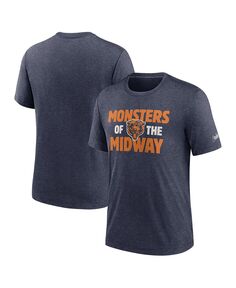 Мужская футболка из трикотажа chicago bears local tri-blend с меланжевым покрытием темно-синего цвета Nike, темно-синий