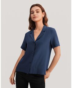 Женская шелковая рубашка с v-образным вырезом и короткими рукавами LILYSILK, темно-синий