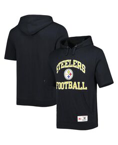 Мужская черная выстиранная толстовка с коротким рукавом pittsburgh steelers с капюшоном Mitchell &amp; Ness, черный