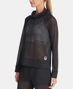 Спортивный женский топ с вырезом-трубой из сотовой сетки DKNY, черный