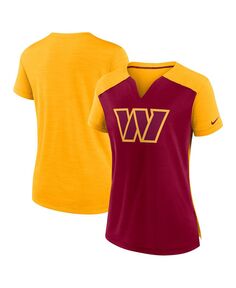 Женская бордовая, золотая футболка washington commanders impact exceed performance с вырезом под горло Nike, мульти