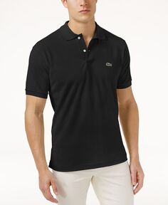 Мужская приталенная рубашка-поло в рубчик с коротким рукавом Lacoste, черный