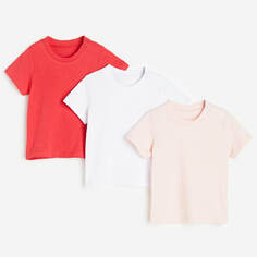 Комплект футболок H&amp;M Cotton, 3 предмета, красный/розовый H&M