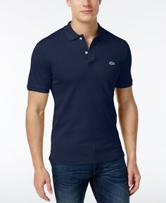 Мужская приталенная рубашка-поло в рубчик с коротким рукавом Lacoste, синий