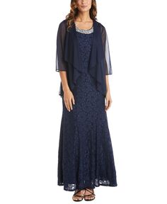 Женское платье из бисера и летающая куртка R &amp; M Richards, темно-синий