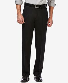 Мужские классические брюки премиум-класса no iron цвета хаки с плоским передом и скрытой расширяемой талией Haggar, черный