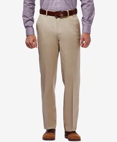 Мужские классические брюки премиум-класса no iron цвета хаки с плоским передом и скрытой расширяемой талией Haggar, хаки