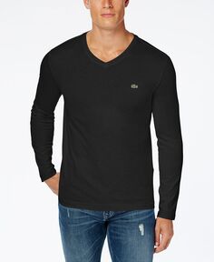 Мужская повседневная футболка из джерси с длинным рукавом и v-образным вырезом Lacoste, черный