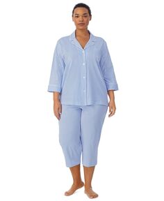 Плюс размер пижамный комплект с топом и брюками на пуговицах спереди Lauren Ralph Lauren, мульти