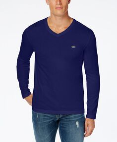Мужская повседневная футболка из джерси с длинным рукавом и v-образным вырезом Lacoste, синий