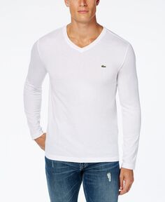 Мужская повседневная футболка из джерси с длинным рукавом и v-образным вырезом Lacoste, белый