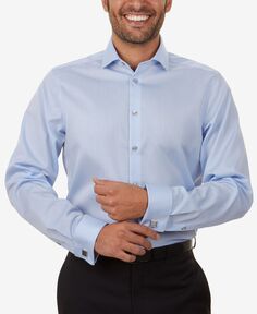 Мужская классическая рубашка slim-fit non-iron performance в елочку с французскими манжетами Calvin Klein, синий