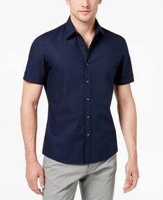 Мужская однотонная эластичная рубашка Michael Kors, темно-синий