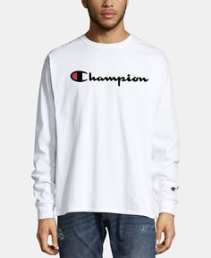 Мужская футболка с длинным рукавом и логотипом Champion, белый