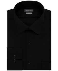 Мужская приталенная однотонная классическая рубашка из эластичного сатина без морщин Van Heusen, черный