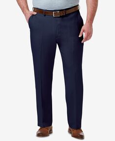 Мужские классические классические комфортные классические брюки большого и высокого качества из однотонной ткани без защипов Haggar, синий