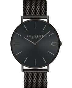 Мужские часы charles с черным сетчатым браслетом из нержавеющей стали 36 мм COACH, черный