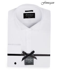 Лондонская мужская рубашка-смокинг slim-fit stretch solid с воротником-стойкой и французскими манжетами Michelsons, белый