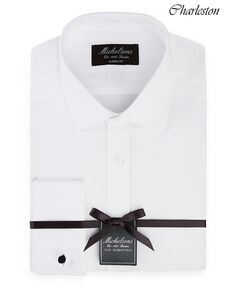 Лондонская мужская рубашка-смокинг классического/классического кроя из однотонной ткани с французскими манжетами Michelsons, белый