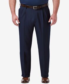Мужские однотонные плиссированные классические брюки большого и высокого качества премиум-класса из эластичного материала классического кроя Haggar, синий