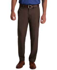 Мужские классические брюки cool 18 pro прямого кроя, растягивающиеся в 4 направлениях, влагоотводящие, без утюга Haggar, коричневый