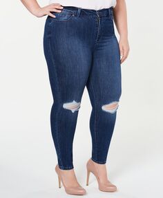 Модные рваные джинсы скинни до щиколотки с высокой посадкой больших размеров Celebrity Pink