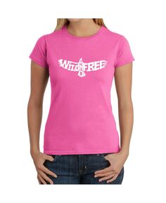 Женская футболка word art - дикий и свободный орел LA Pop Art, розовый