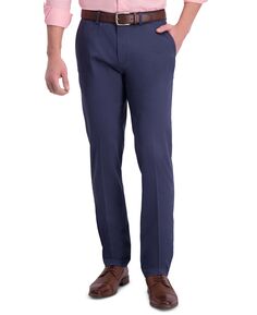Мужские облегающие брюки премиум-класса цвета хаки без железа Haggar