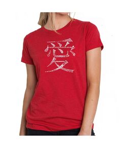Женская футболка премиум-класса с надписью word art - слово «любовь» на 44 языках LA Pop Art, красный