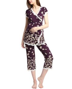 Пижамный комплект для кормления kimi &amp; kai addison для беременных и кормящих мам kimi + kai, темно-фиолетовый