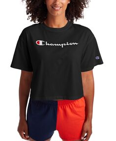 Женская укороченная футболка с логотипом Champion, черный