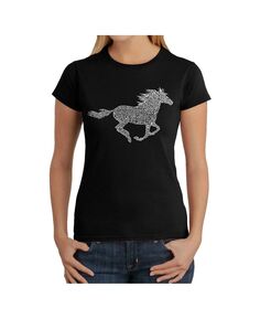 Женская футболка word art - породы лошадей LA Pop Art, черный