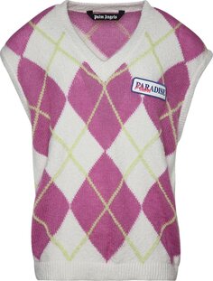 Жилет Palm Angels Brushed Argyle Knitted Vest &apos;White/Pink&apos;, белый
