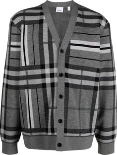 Кардиган Burberry Check And Stripe Wool Jacquard Cardigan &apos;Flint Melange&apos;, серый